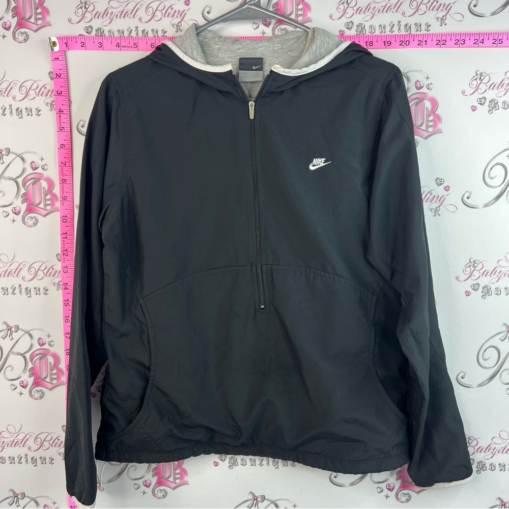 Nike Black Hooded Half-Zip Windbreaker with Gray Lining coat jacket sweater